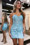 Sheath Spaghetti Straps Lace Appliques Short Homecoming Dresses HD0206
