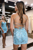 Sheath Spaghetti Straps Lace Appliques Short Homecoming Dresses HD0206-Tirdress