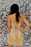 Sheath Gold/Blue Straps Sequins Short Homecoming Dress with Tassel TN443-Tirdresses