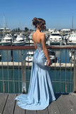 Sheer Empire Satin Mermaid Split Long Prom Dress With Train
