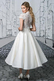 Short Wedding Dresses V-Neck Lace Tea-Length Ivory Modest Bridal Gown TN351-Tirdress