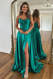 Simple A Line Strapless Green Corset Prom Dress with Split TP1275