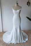 Simple Spaghetti Straps Satin Mermaid Ivory Wedding Dress Bridal Gown TN382