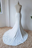 Simple Spaghetti Straps Satin Mermaid Ivory Wedding Dress Bridal Gown TN382-Tirdress