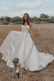 Simple Wedding Dress Romantic Big Bow Bohemian Bridal Gowns-Tirdress