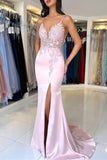 Spaghetti Straps Applique Mermaid Black Prom Dress Formal Gown TP1420-Tirdress