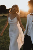 Robe de mariée sirène simple à bretelles spaghetti et col bénitier TD0009