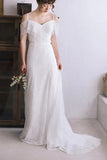 Spaghetti Straps Lace Beach Wedding Dress Boho Bridal Gown TN118