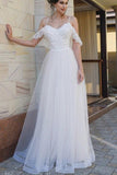 Spaghetti Straps Lace Dropped Sleeves Tulle Beach Wedding Dress TN117-Tirdress
