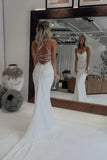 Spaghetti Straps Mermaid Satin Lace Cowl Neck Wedding Dress-Tirdress