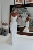 Spaghetti Straps Mermaid Satin Lace Cowl Neck Wedding Dress