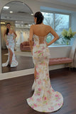 Mermaid Ivory Floral Sequin Long Prom Dress Party Dress With Slit-Tirdress