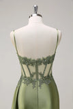Spaghetti Mermaid Straps Silver Corset Long Prom Dress TP1370-Tirdress