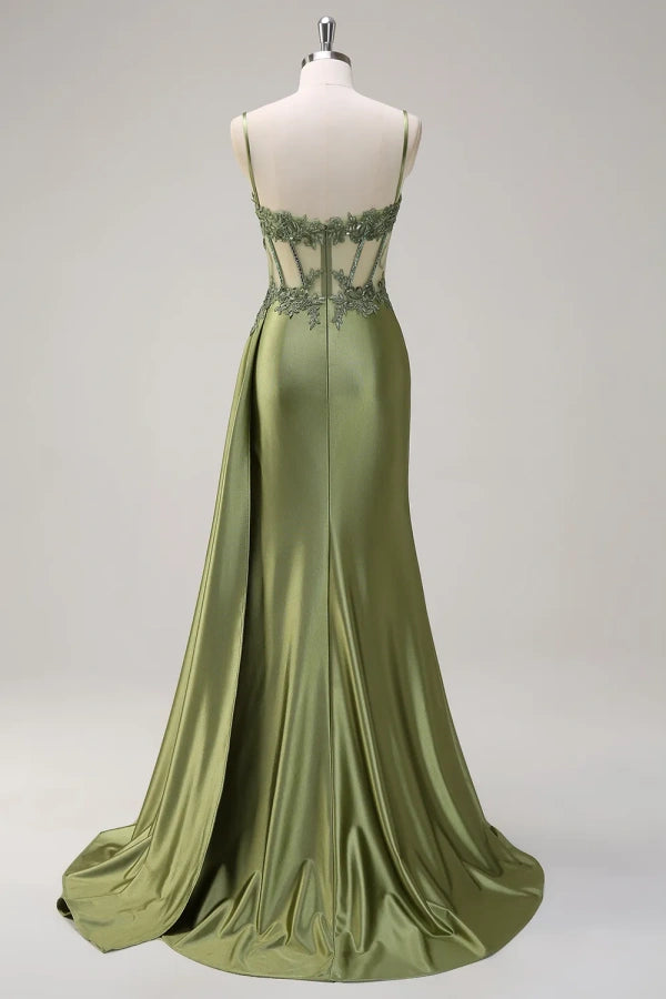 Spaghetti Mermaid Straps Silver Corset Long Prom Dress TP1370-Tirdress