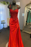 Spaghetti Mermaid Straps Silver Corset Long Prom Dress TP1370-Tirdress
