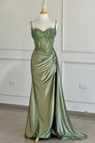 Spaghetti Mermaid Straps Silver Corset Long Prom Dress TP1370-Tirdress
