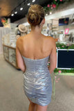 Sparkly Beaded Strapless Satin Tight Silver Homecoming Dress TN425-Tirdress