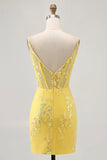 Sparkly Corset Tight Short Floral Yellow Homecoming Dress Party Dress-Tirdress