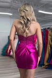 Sparkly Fuchsia Strapless Beaded Appliques Homecoming Dress TN432-Tirdress