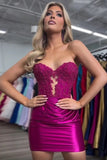 Sparkly Fuchsia Strapless Beaded Appliques Homecoming Dress TN432-Tirdress