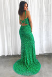 Sparkly Green Mermaid Sequin Long Prom Dress With Split TP1280-Tirdress