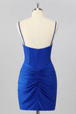 Sparkly Royal Blue Bodycon V Neck Short Corset Homecoming Dress-Tirdress