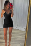 Sparkly Royal Blue Bodycon V Neck Short Corset Homecoming Dress-Tirdress