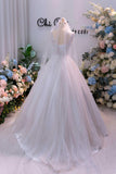 Sparkly Square Neck Floral Beaded Tulle Princess Wedding Dress-Tirdress