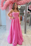 Strapless A-Line Lace And Satin Pink Prom Dress Party Dress-Tirdress