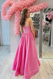 Strapless A-Line Lace And Satin Pink Prom Dress Party Dress-Tirdress