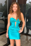 Robe de soirée mini froncée sans bretelles avec trou de serrure Robe de remise de diplôme HD0404