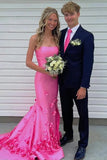 Strapless Mermaid Pink Prom Dress Formal Dress with 3D Floral-Tirdress