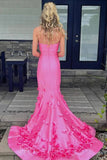 Strapless Mermaid Pink Prom Dress Formal Dress with 3D Floral-Tirdress