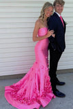 Strapless Mermaid Pink Prom Dress Formal Dress with 3D Floral-Tirdress