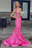 Strapless Mermaid Pink Prom Dress Formal Dress with 3D Floral-Tirdress
