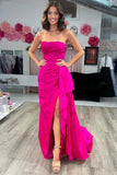 Strapless Ruched Maxi Magenta Prom Dress Formal Gowns TP1300