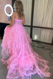 Strapless Ruffles A-Line Red Long Prom Dress with Puff Sleeves TP1360-Tirdress