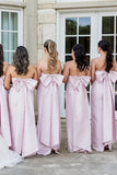 Strapless Satin Pink Long Bridesmaid Dress with Big Bow TY0038-Tirdress