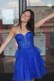 Strapless Short Corset Royal Blue Homecoming Dress with Ruffles-Tirdress