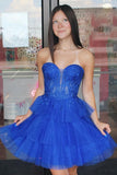 Strapless Short Corset Royal Blue Homecoming Dress with Ruffles-Tirdress