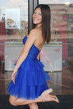 Strapless Short Corset Royal Blue Homecoming Dress with Ruffles-Tirdress