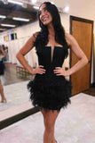 Strapless Sky Blue Fitted Short Homecoming Dress with Feathers TN405-Tirdress