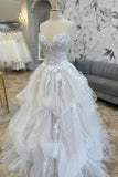 Strapless Sweetheart Lace Layered Princess Wedding Dress Bridal Gown-Tirdress