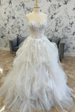 Strapless Sweetheart Lace Layered Princess Wedding Dress Bridal Gown