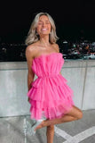 Strapless Tiered Tulle Pink Homecoming Dress Sweet 16 Dress TN435