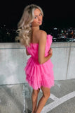 Strapless Tiered Tulle Pink Homecoming Dress Sweet 16 Dress TN435-Tirdress