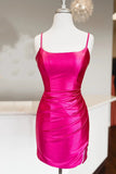 Straps Fuchsia Ruched Bodycon Tight Homecoming Dress HD0189