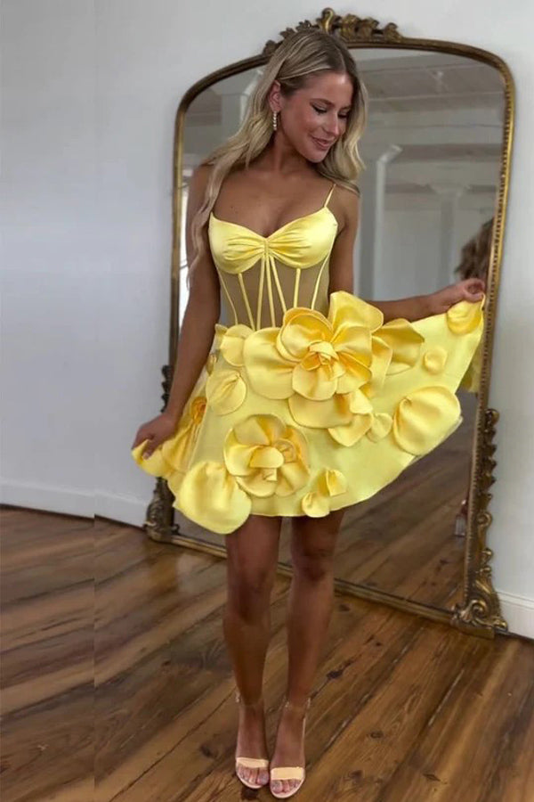 Straps Pink Corset Homecoming Dress With Rosette TN409 Tirdress