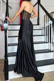 Stylish Mermaid Strapless Black Corset Prom Dress with Split  TP1291-Tirdress
