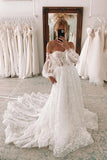 Sweetheart Bohemian Lace Wedding Dress With Detachable Puff Sleeves TN357